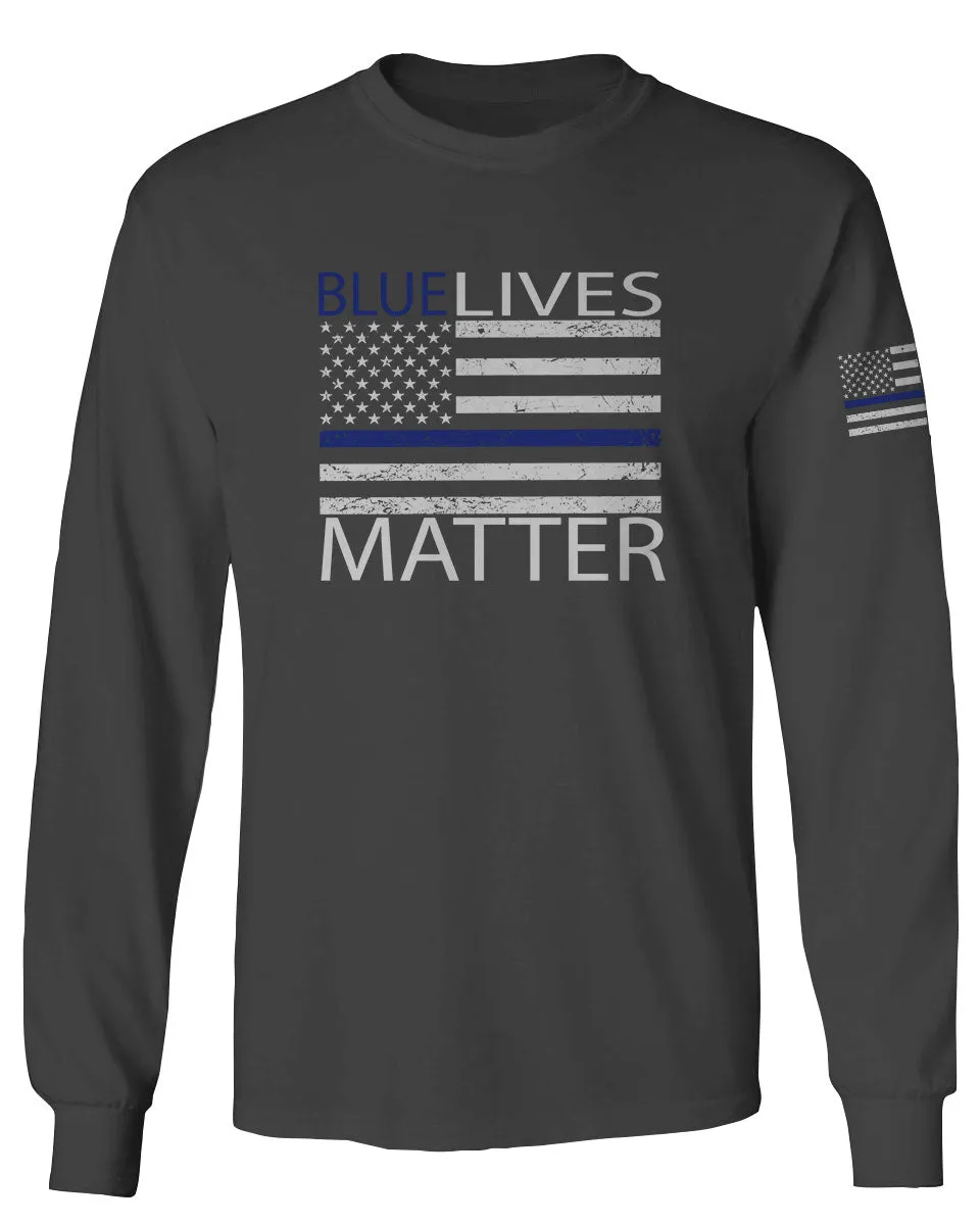 Blue Lives Matter American Flag Thin Blue Line USA Police Support mens Long sleeve t shirt