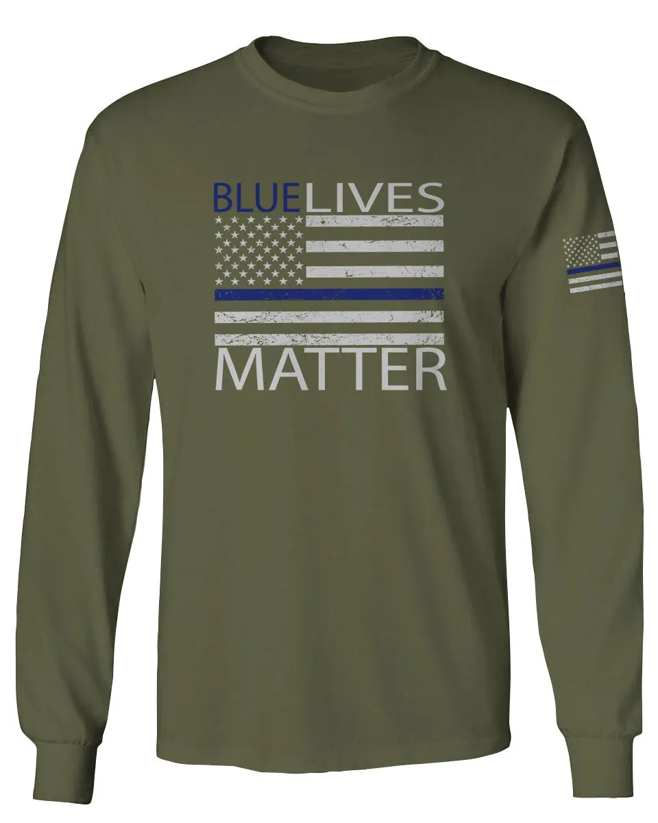 Blue Lives Matter American Flag Thin Blue Line USA Police Support mens Long sleeve t shirt