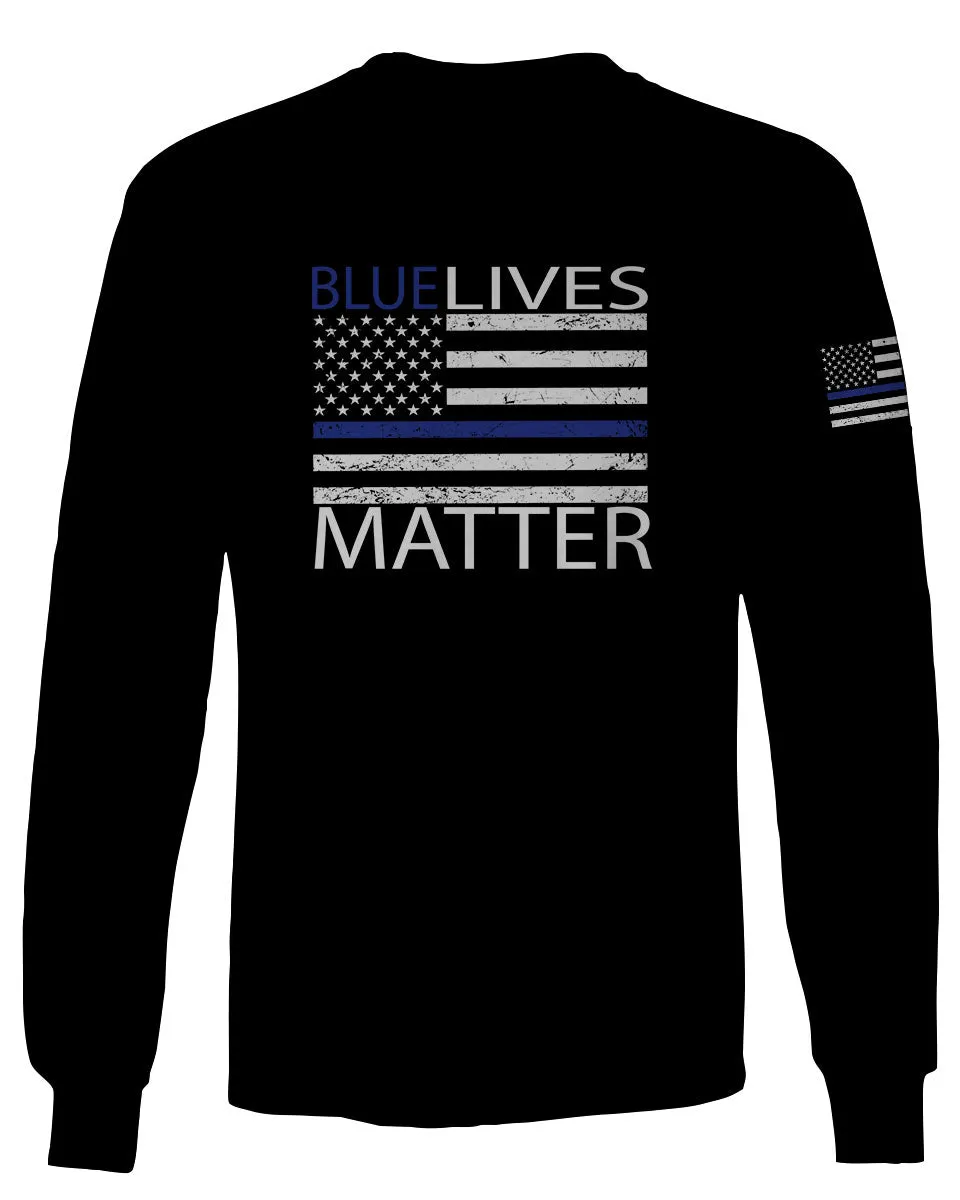Blue Lives Matter American Flag Thin Blue Line USA Police Support mens Long sleeve t shirt