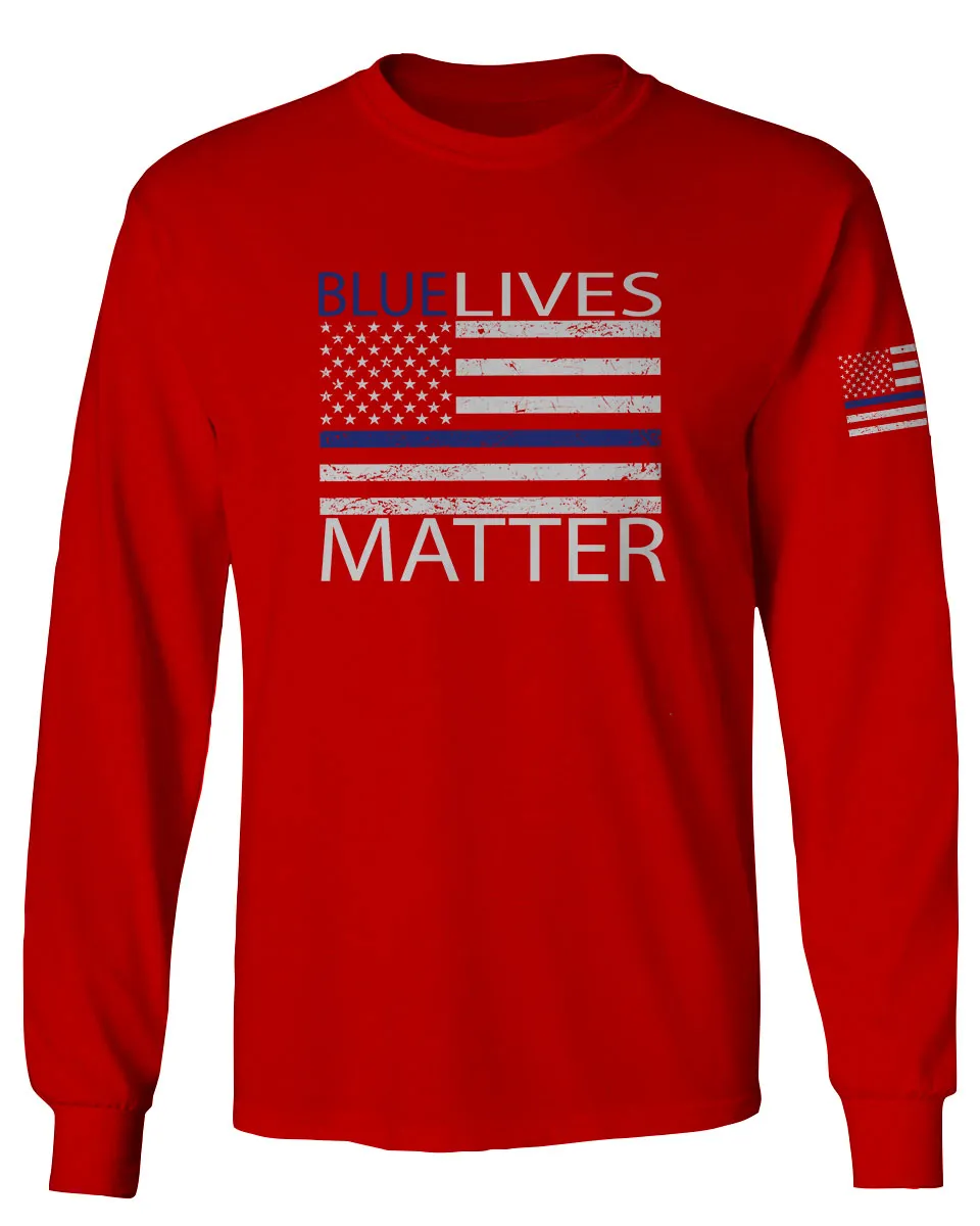 Blue Lives Matter American Flag Thin Blue Line USA Police Support mens Long sleeve t shirt