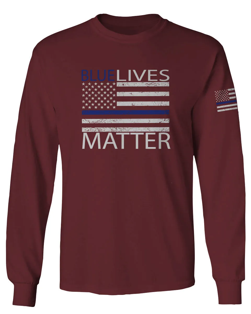 Blue Lives Matter American Flag Thin Blue Line USA Police Support mens Long sleeve t shirt