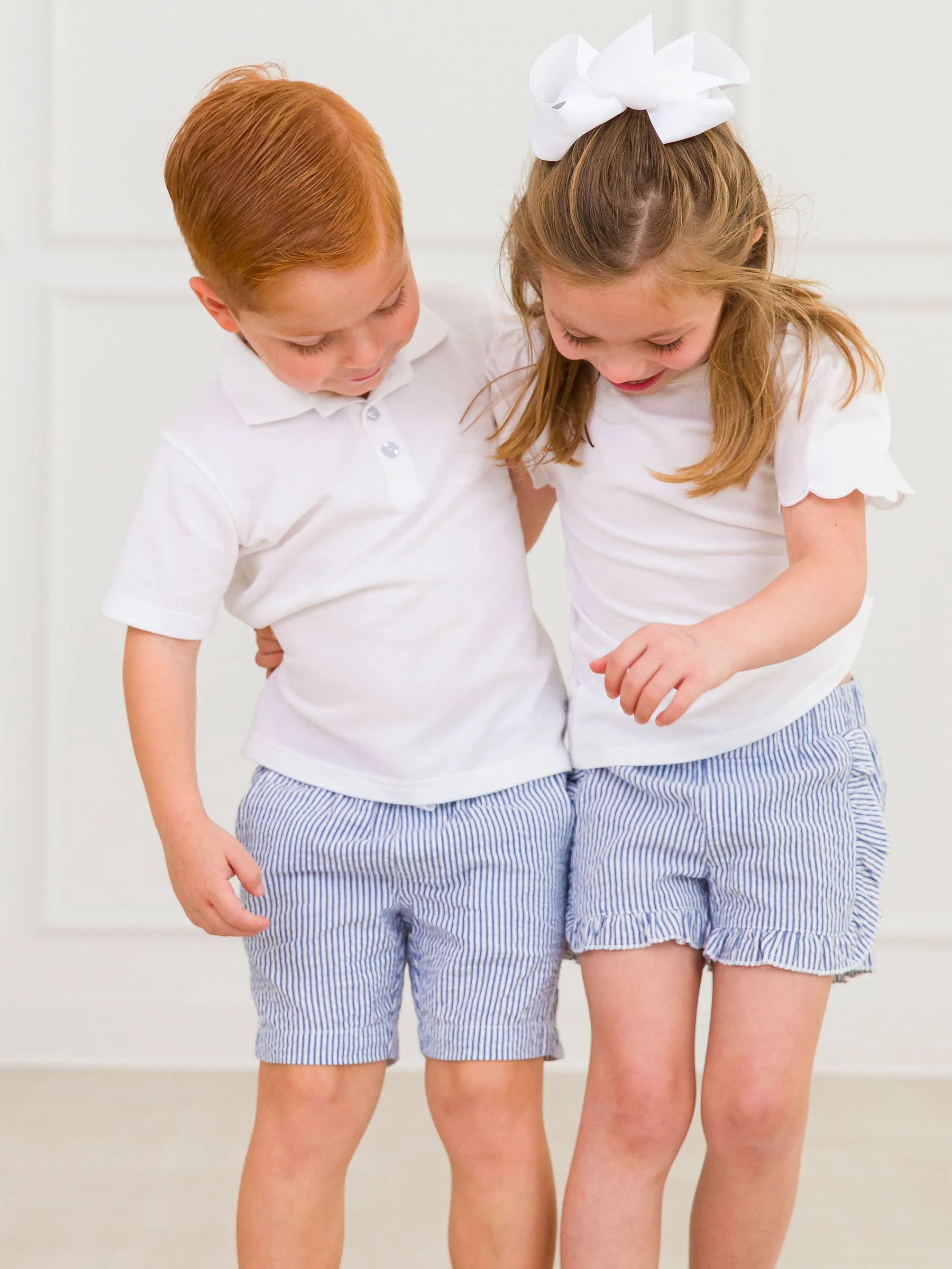 Blue Seersucker Pull-on Shorts