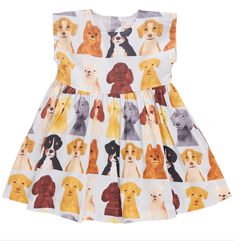 Blue Watercolor Dogs Adaline Dress