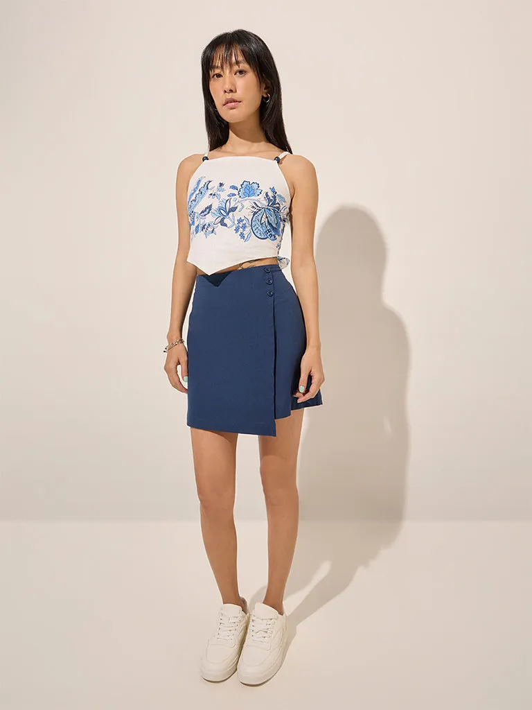 Bombay Paisley Navy High-Rise Cotton Skort