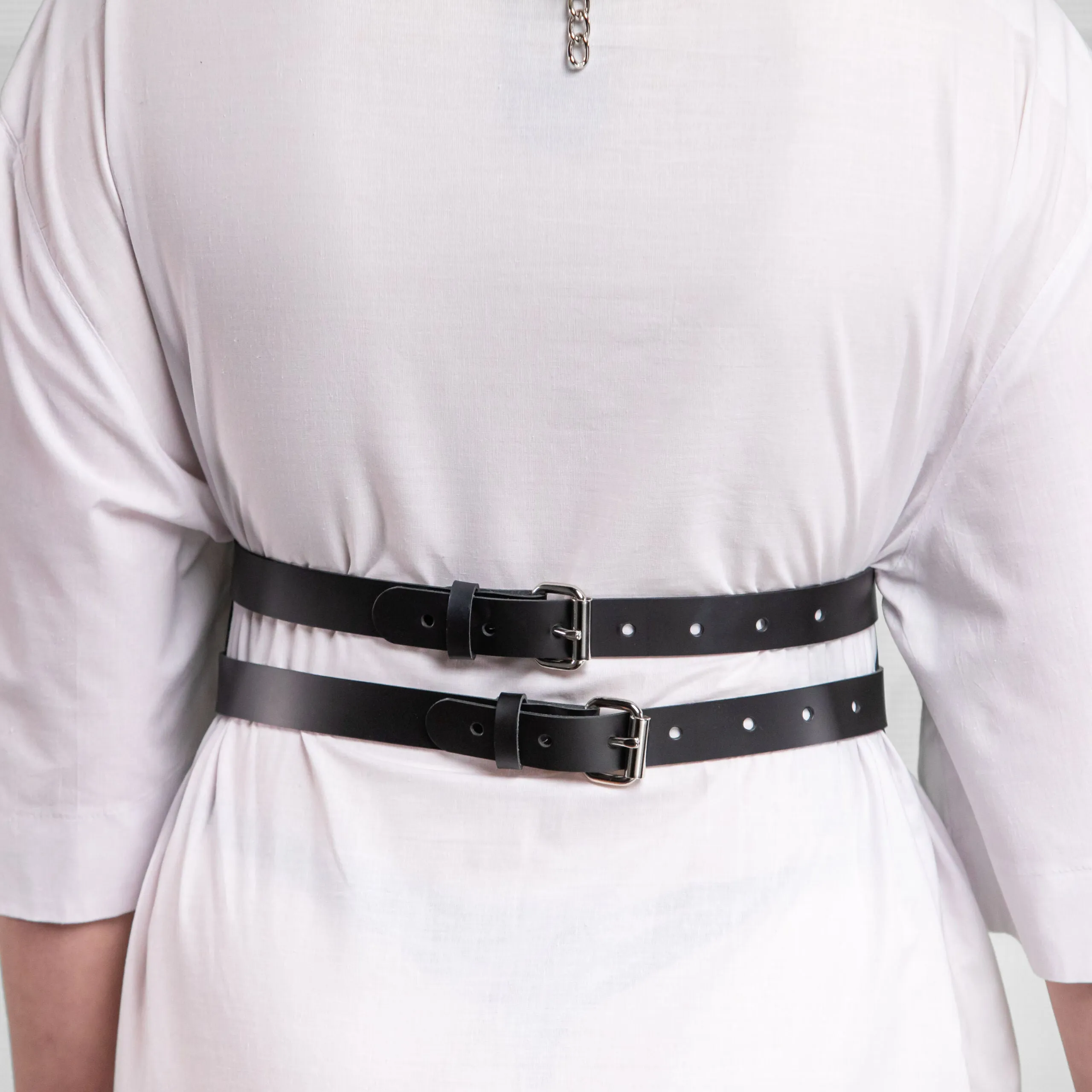 Bonded Leather Corset with Chain