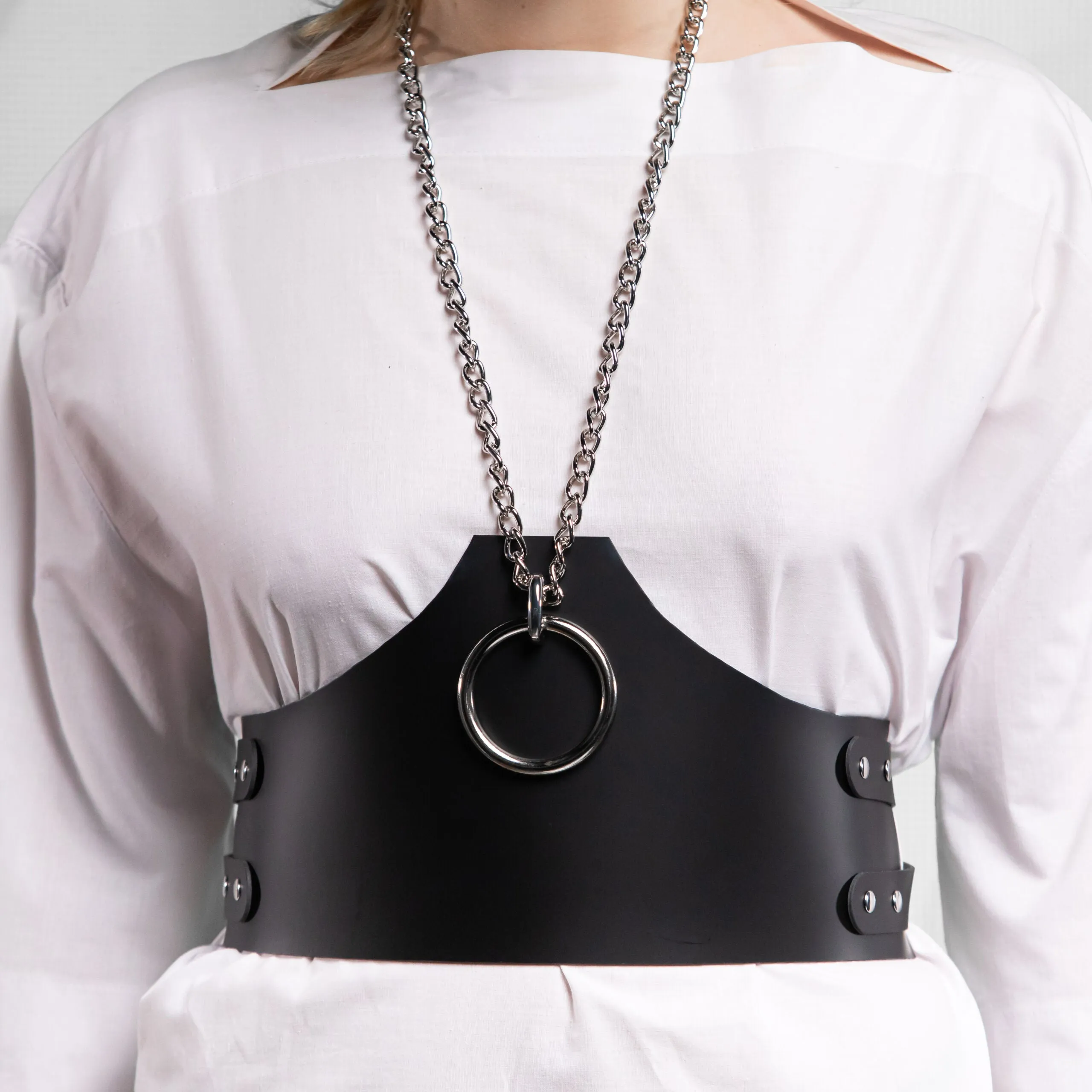 Bonded Leather Corset with Chain