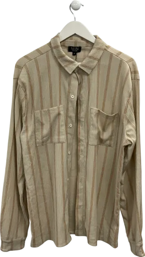 boohooMan Nude Long Sleeve Stripe Crinkle Textured Shirt UK L