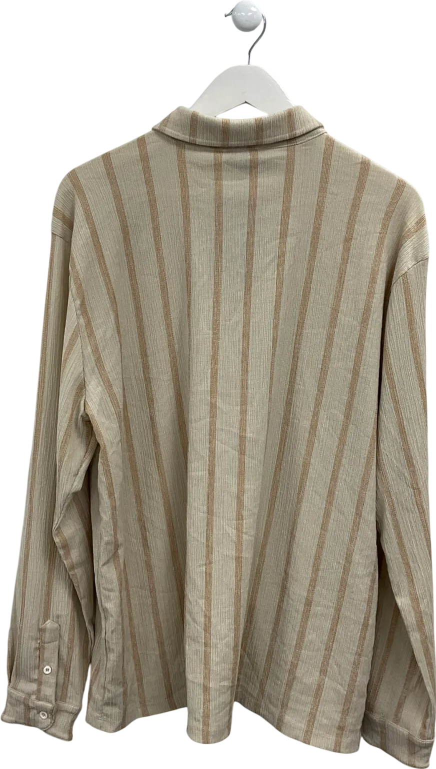 boohooMan Nude Long Sleeve Stripe Crinkle Textured Shirt UK L