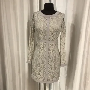 BOUTIQUE Light Gray Lace Sheer Long Sleeve Short Dress Size XS