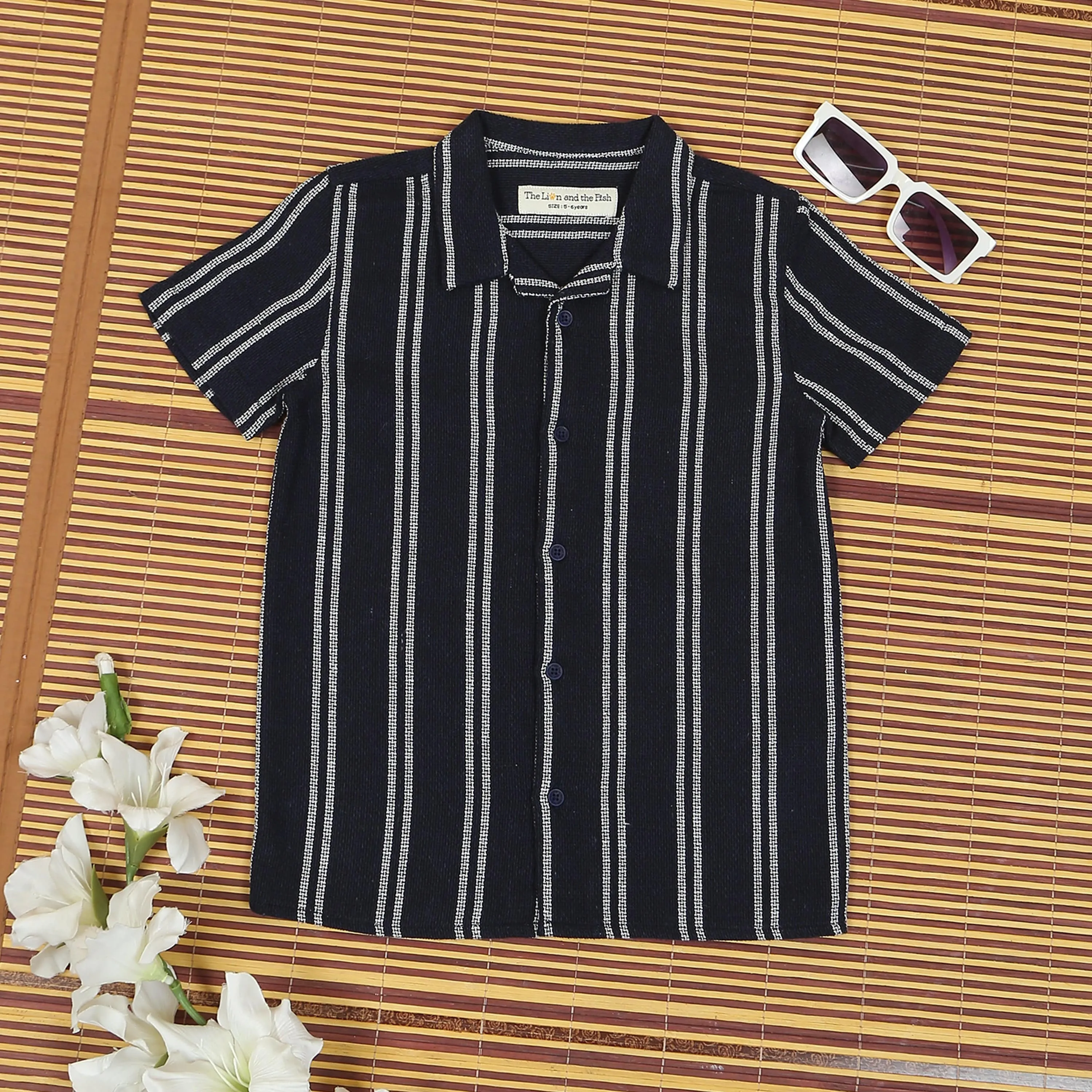 Boys Textured Shirt Navy White
