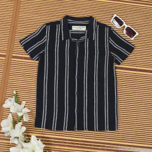Boys Textured Shirt Navy White