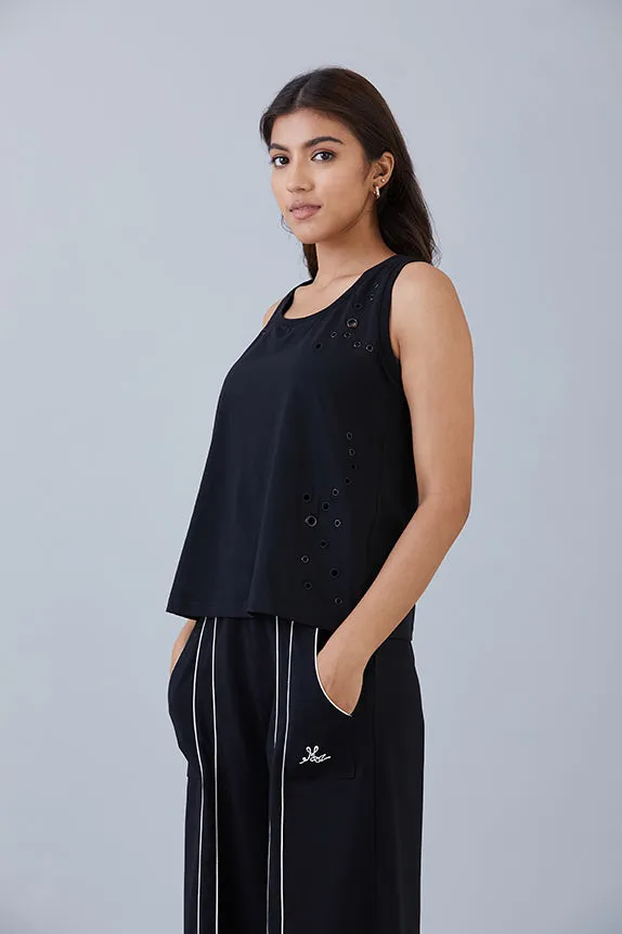 Breezy Eyelet Tank Black