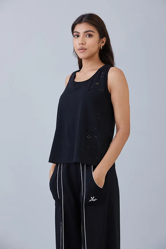 Breezy Eyelet Tank Black