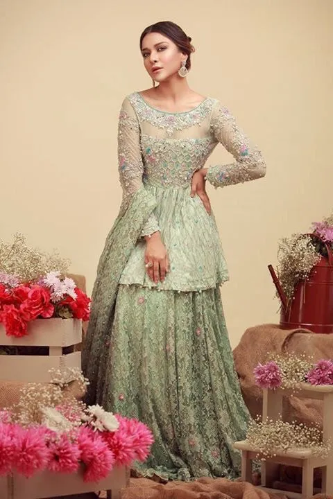 Bridal dress in light mint green color