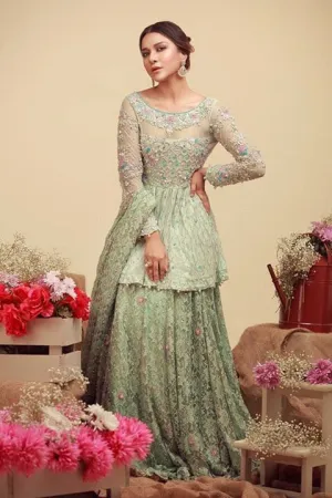 Bridal dress in light mint green color