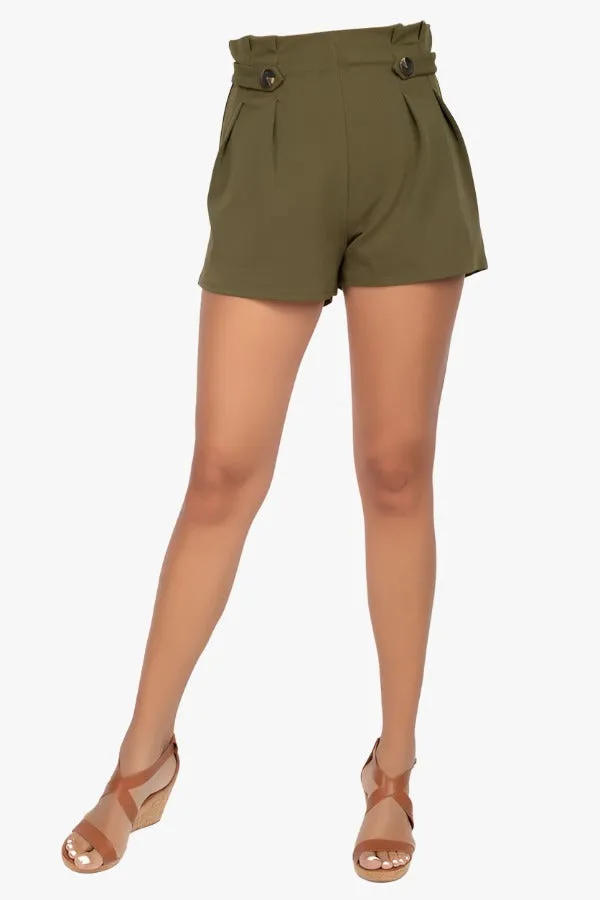 Button Tab High Rise Paperbag Shorts