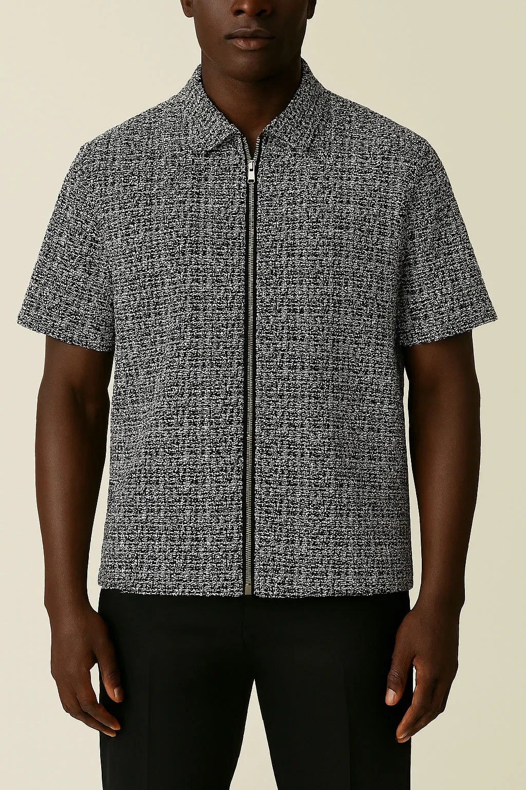 Cai Textured Irish Tweed Zipper Luxe Shirt