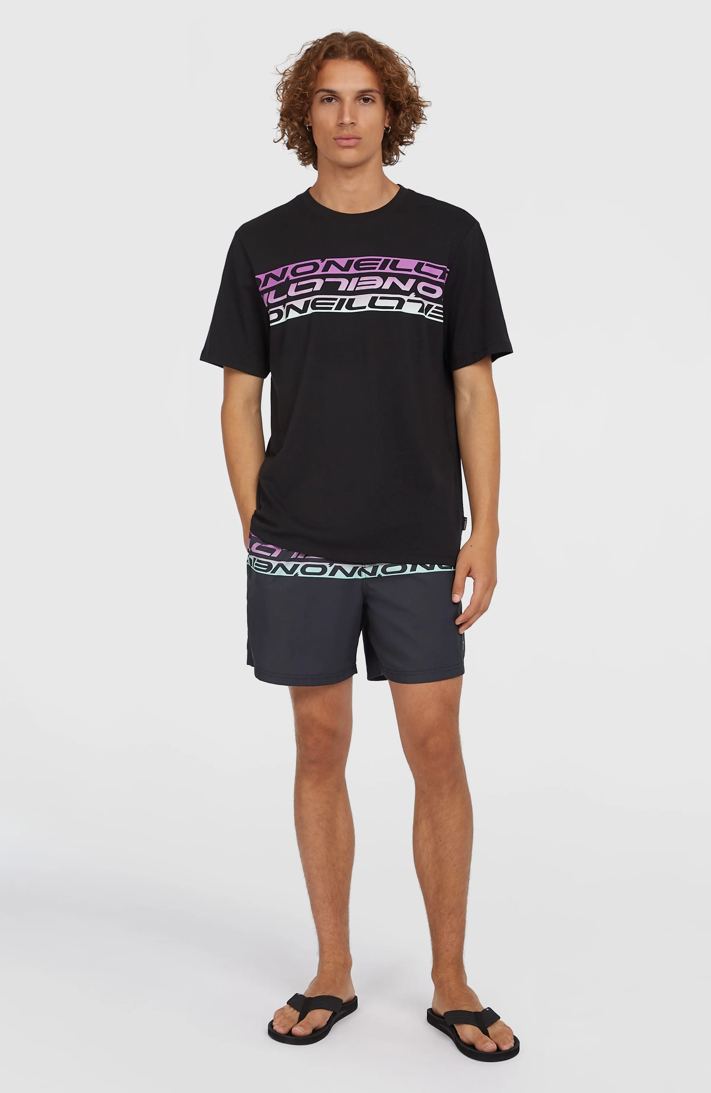 Cali Stripe 16'' Badehose | Black/Purple Upside Down Clean