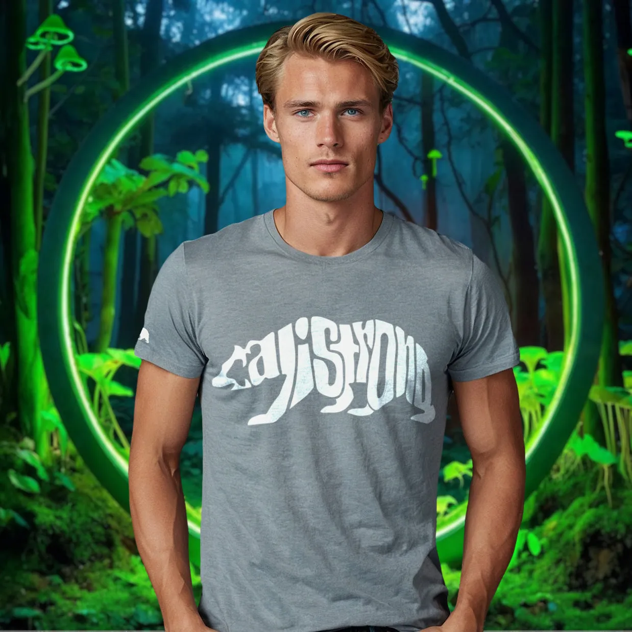 CALI Strong Word Bear Max T-shirt Grey Glow in the Dark