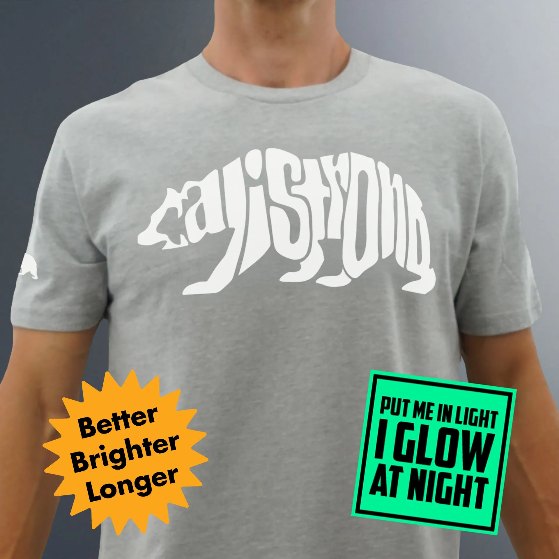CALI Strong Word Bear Max T-shirt Grey Glow in the Dark