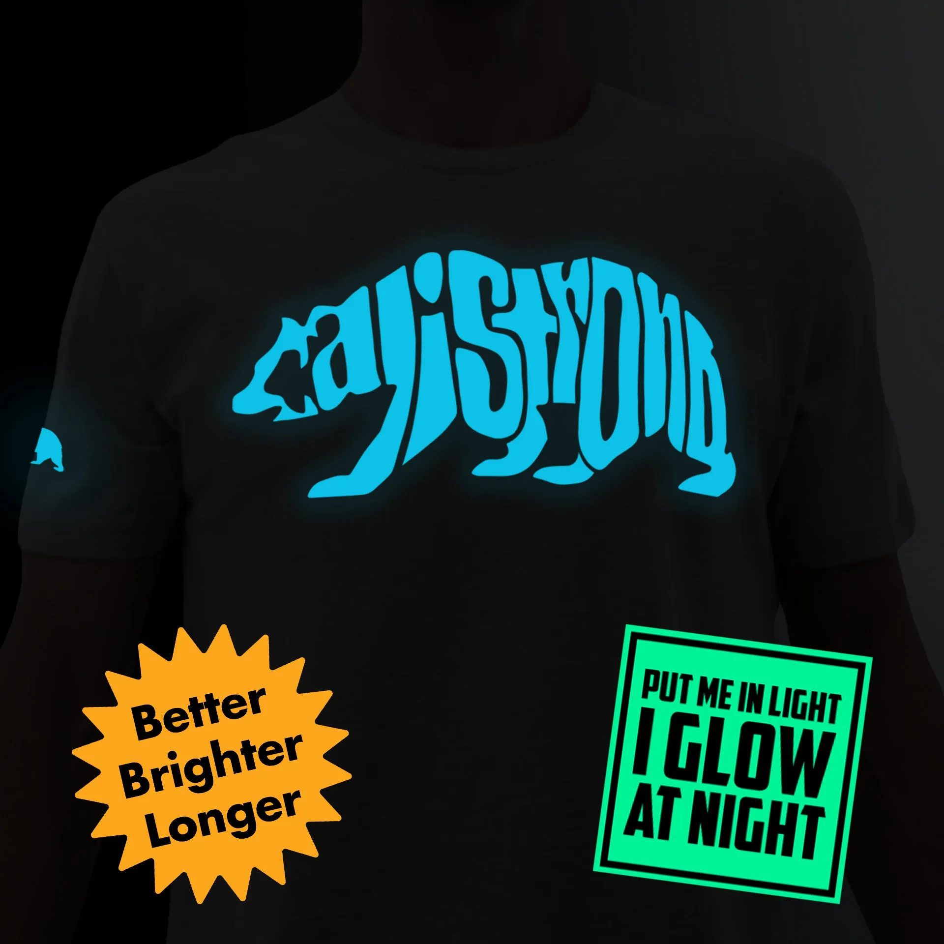 CALI Strong Word Bear Max T-shirt Grey Glow in the Dark
