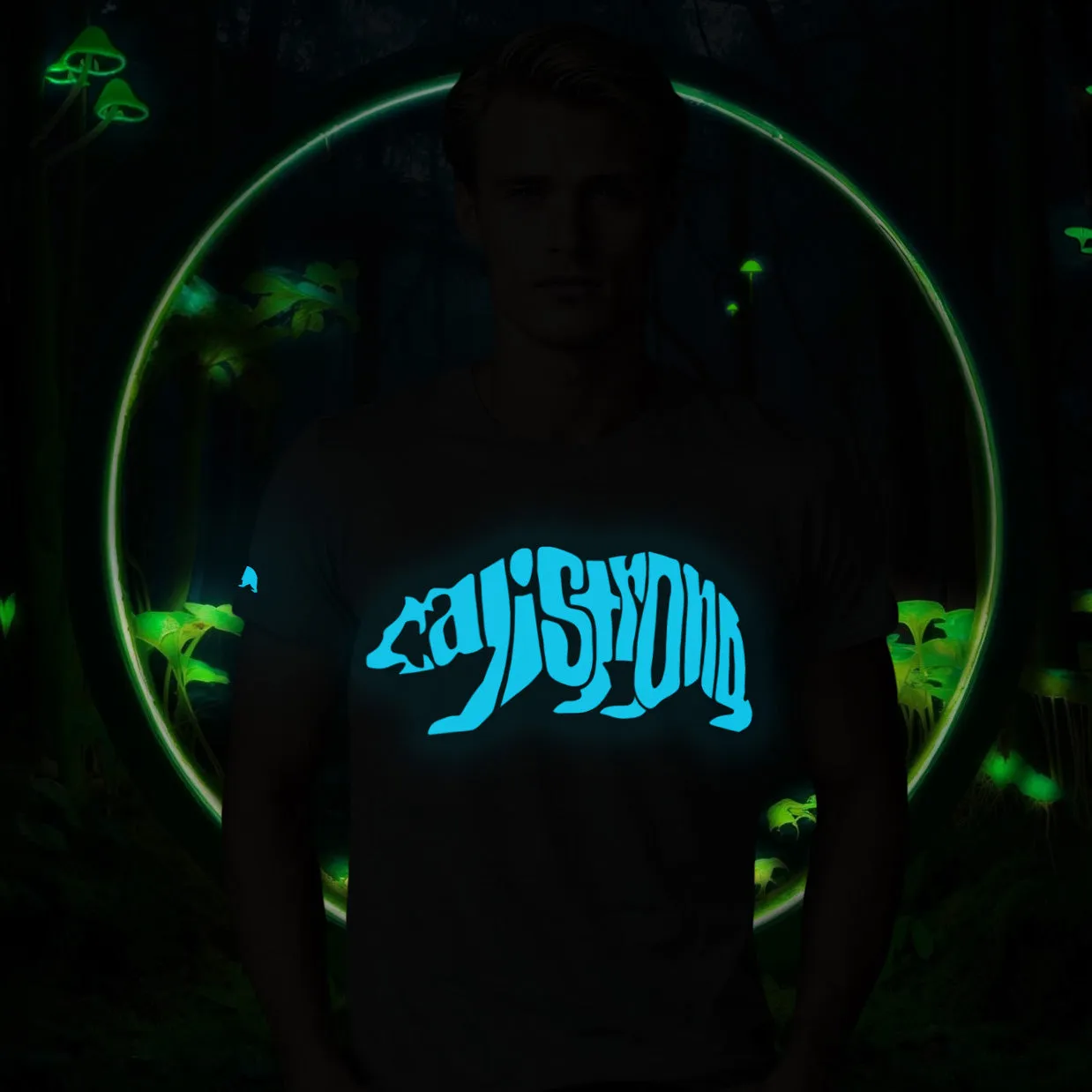 CALI Strong Word Bear Max T-shirt Grey Glow in the Dark