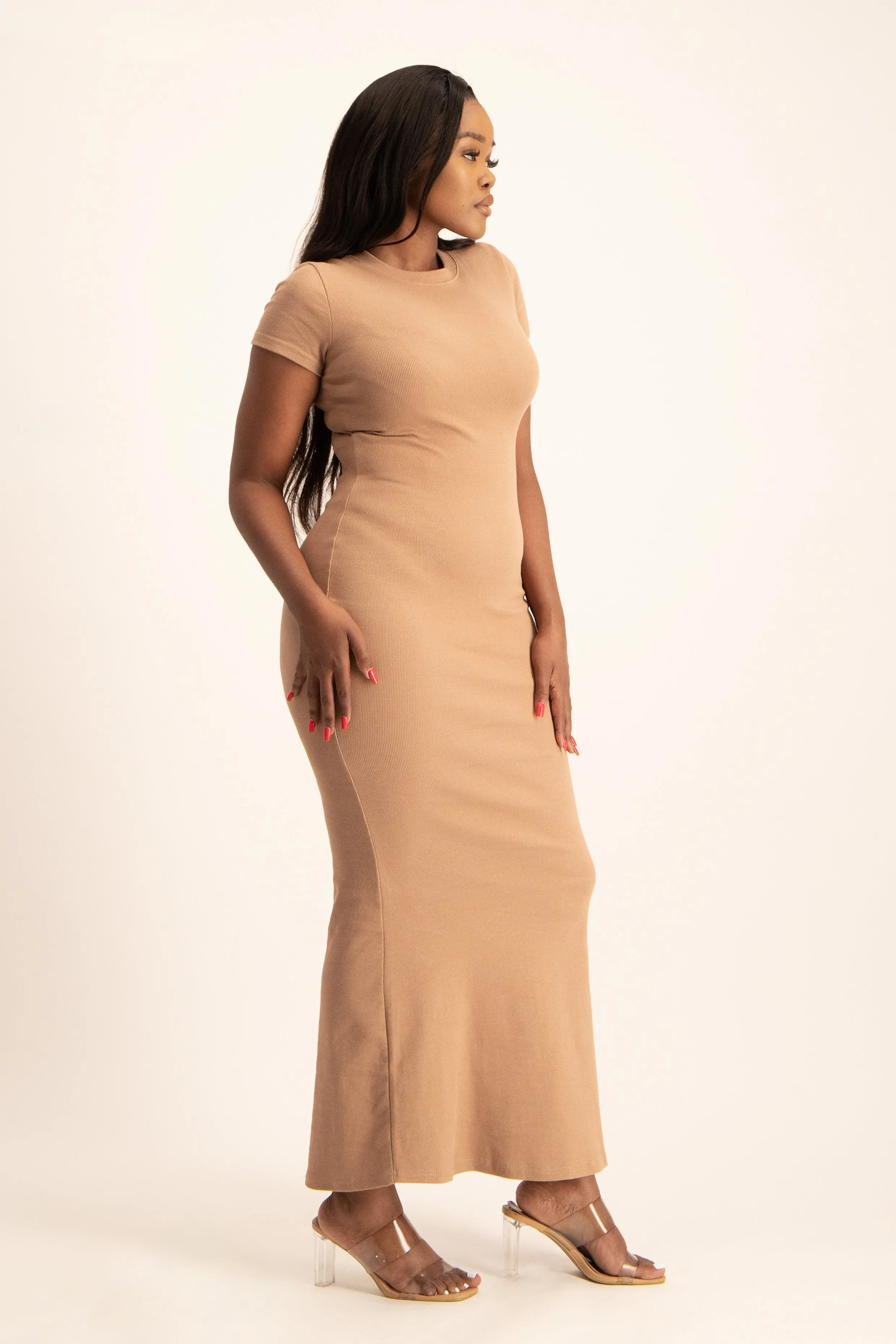 Cap Sleeve Ribb Bodycon Dress