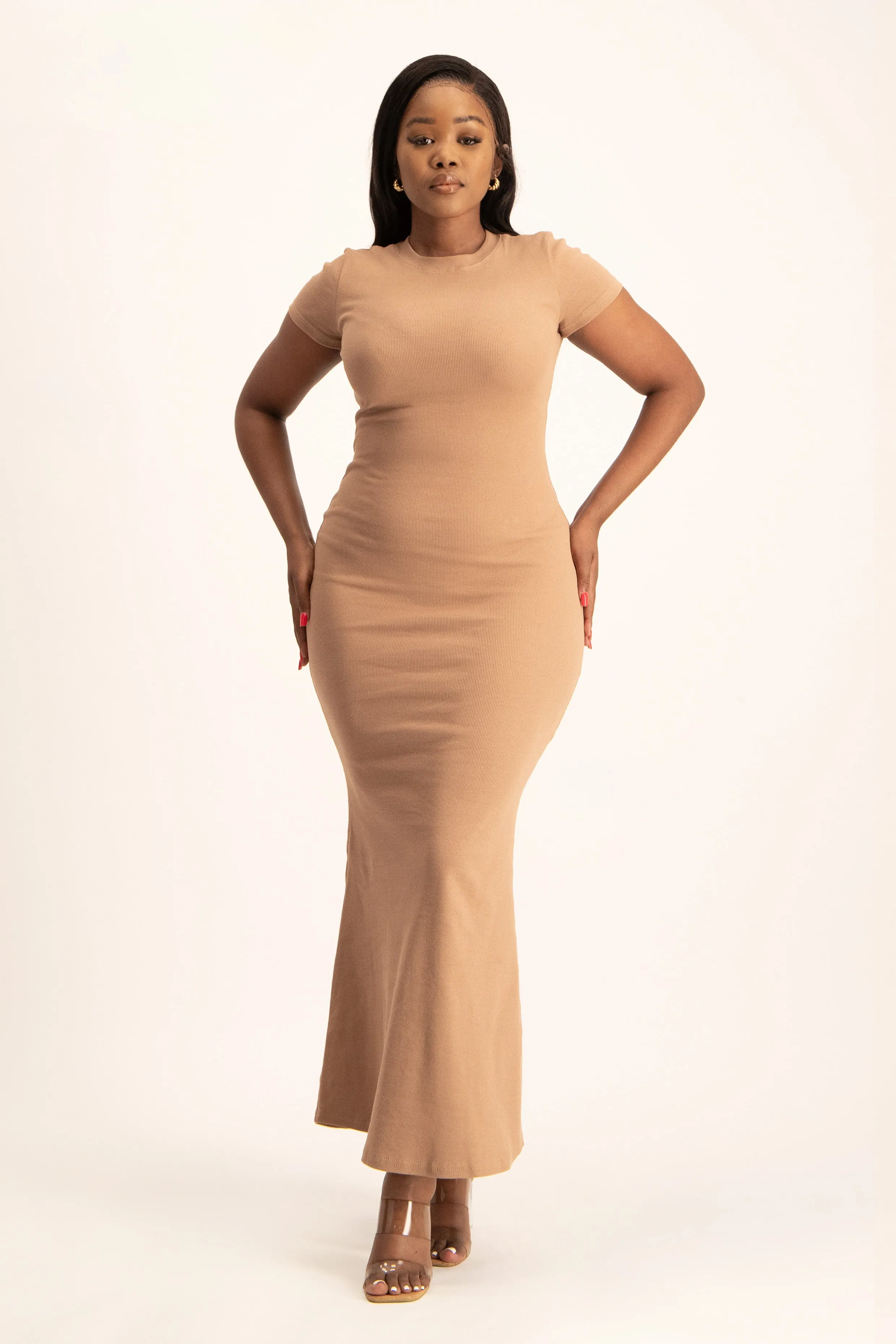 Cap Sleeve Ribb Bodycon Dress