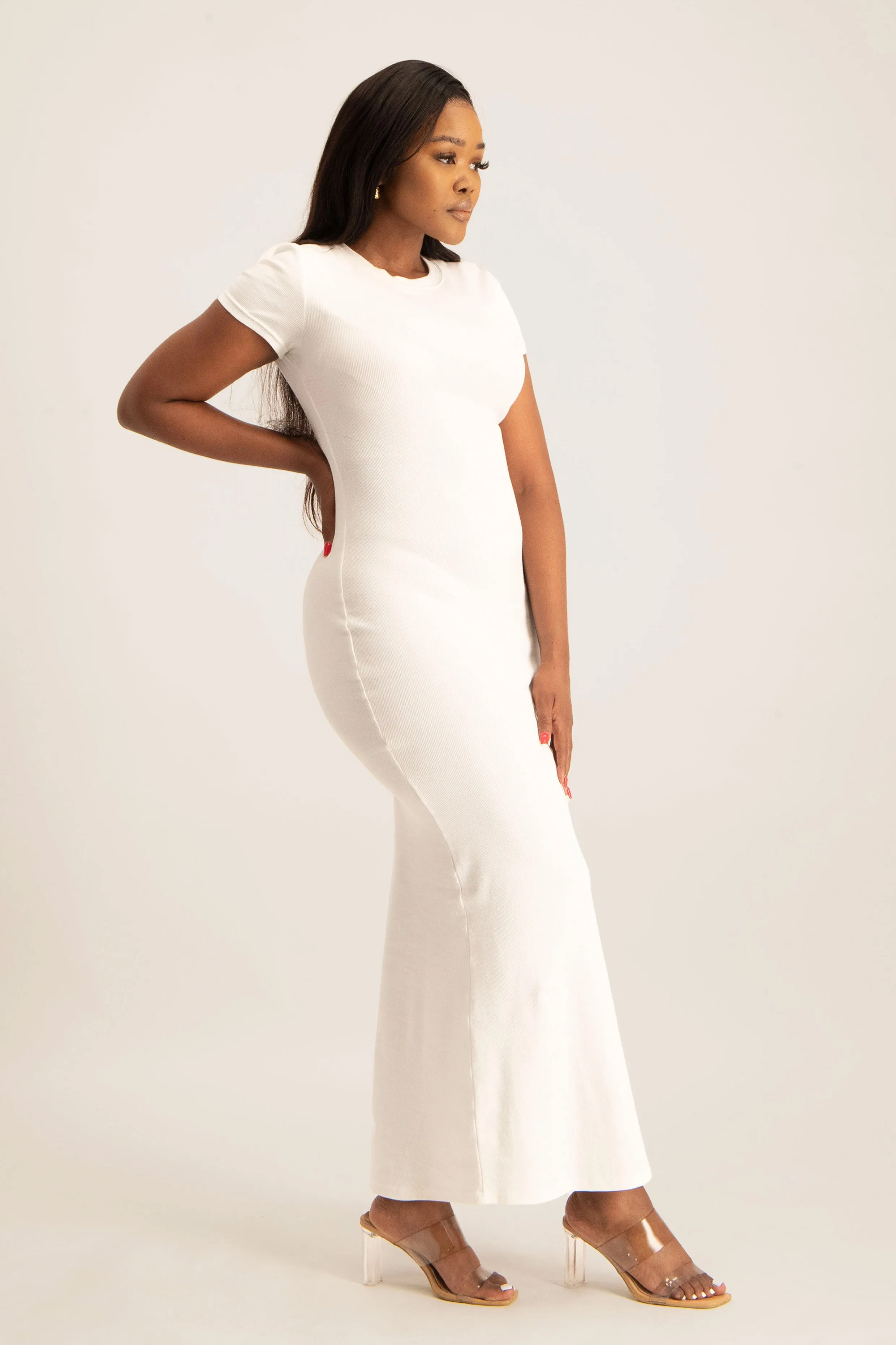 Cap Sleeve Ribb Bodycon Dress