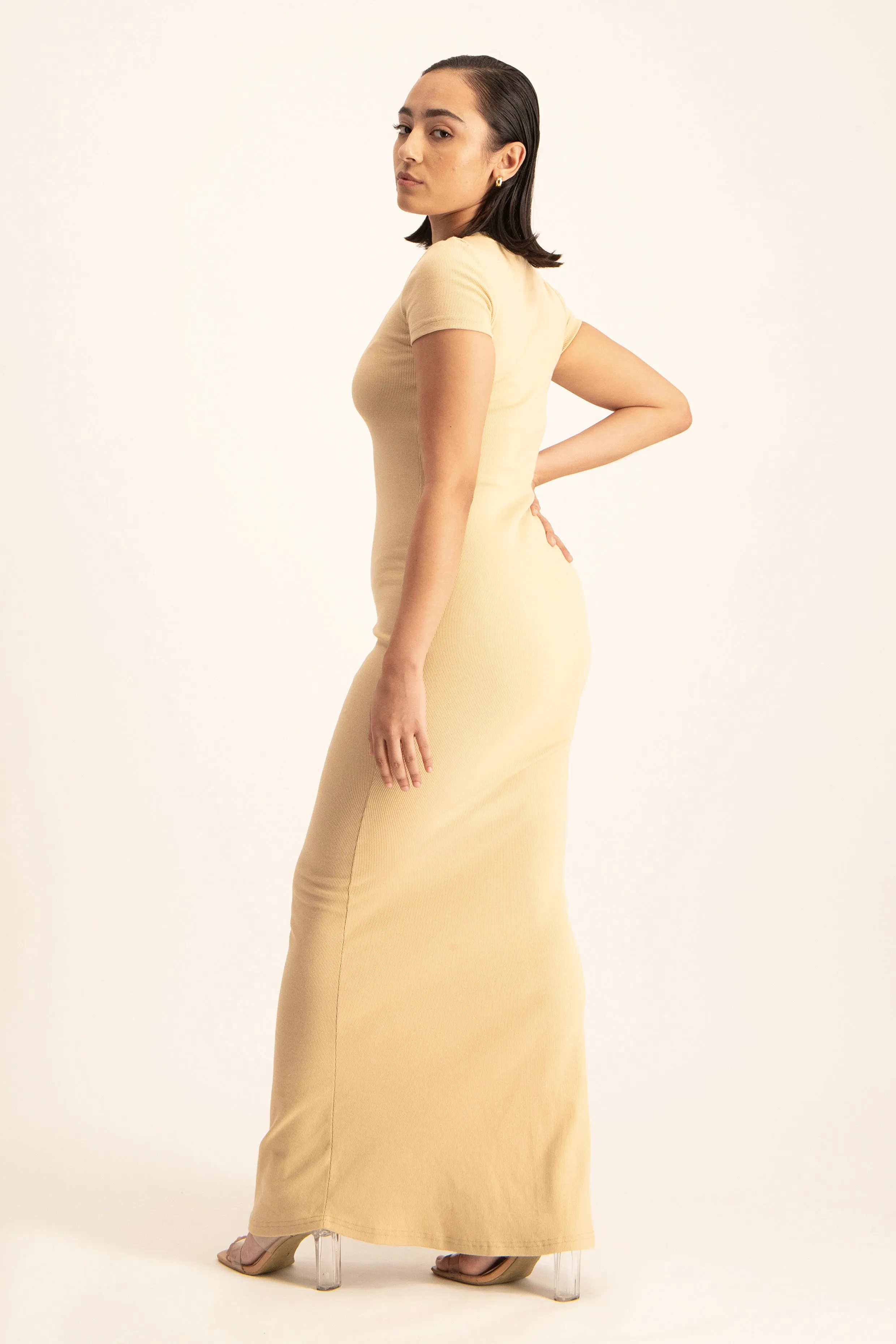 Cap Sleeve Ribb Bodycon Dress