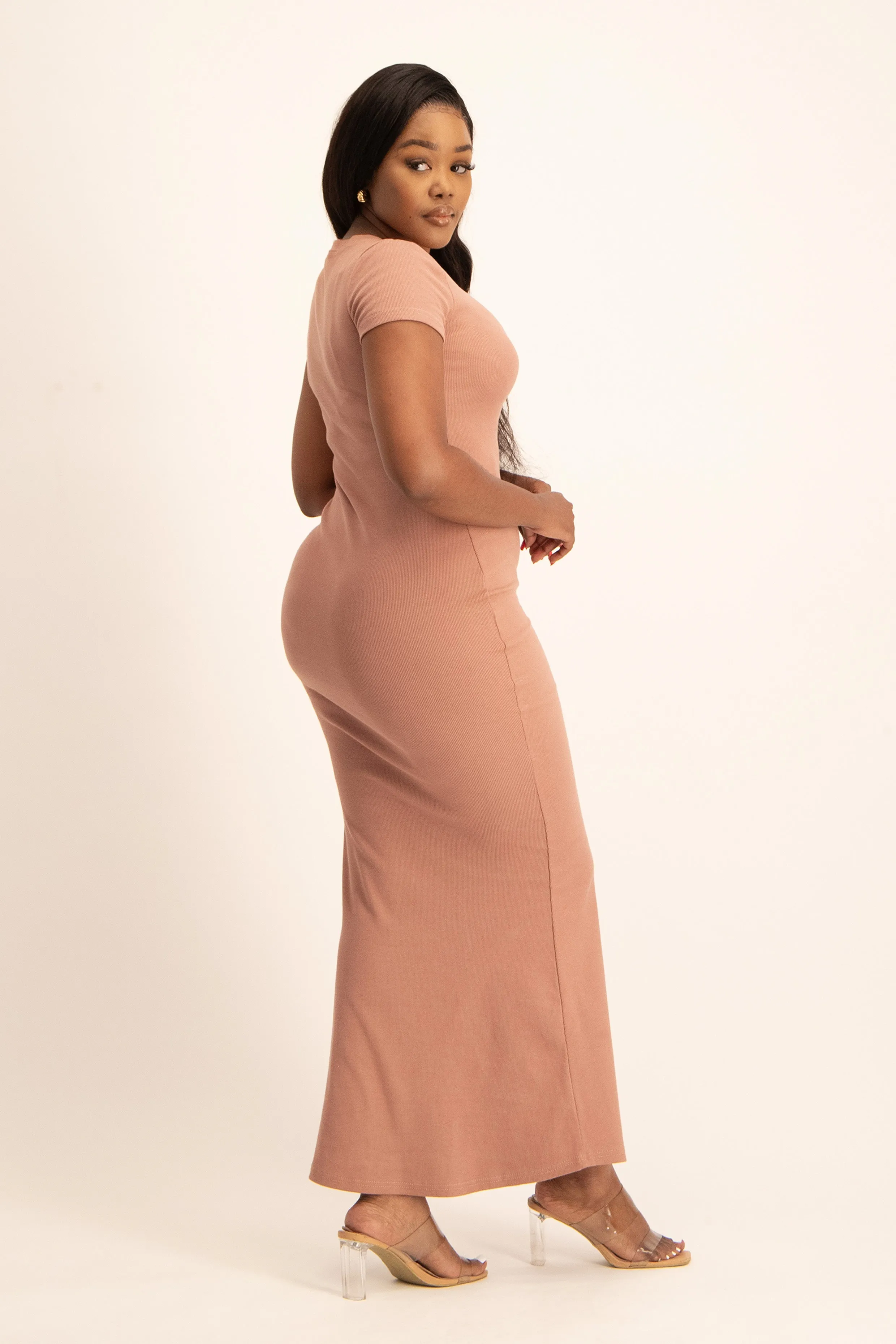 Cap Sleeve Ribb Bodycon Dress