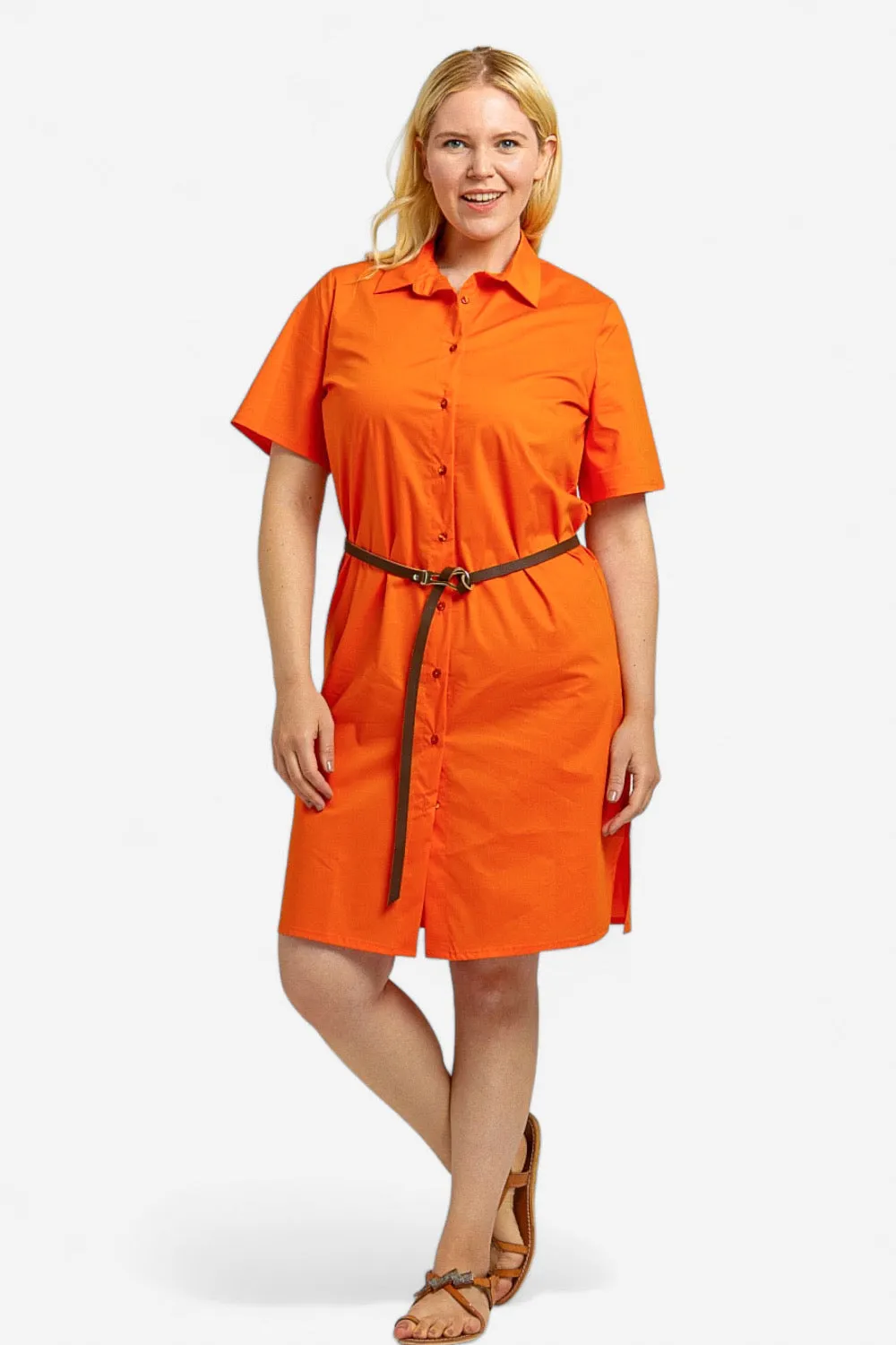 Carolina Orange Cotton Shirt Dress