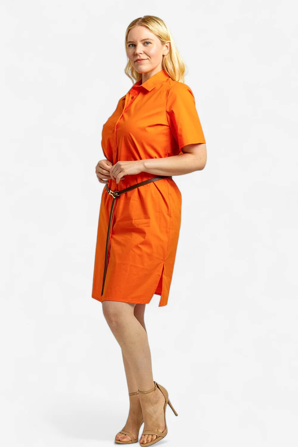 Carolina Orange Cotton Shirt Dress