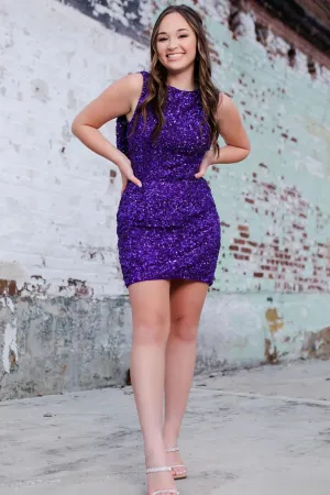 Cheap 2024 Purple Tight Homecoming Dress Crew Neck Short Dama Dress Backless