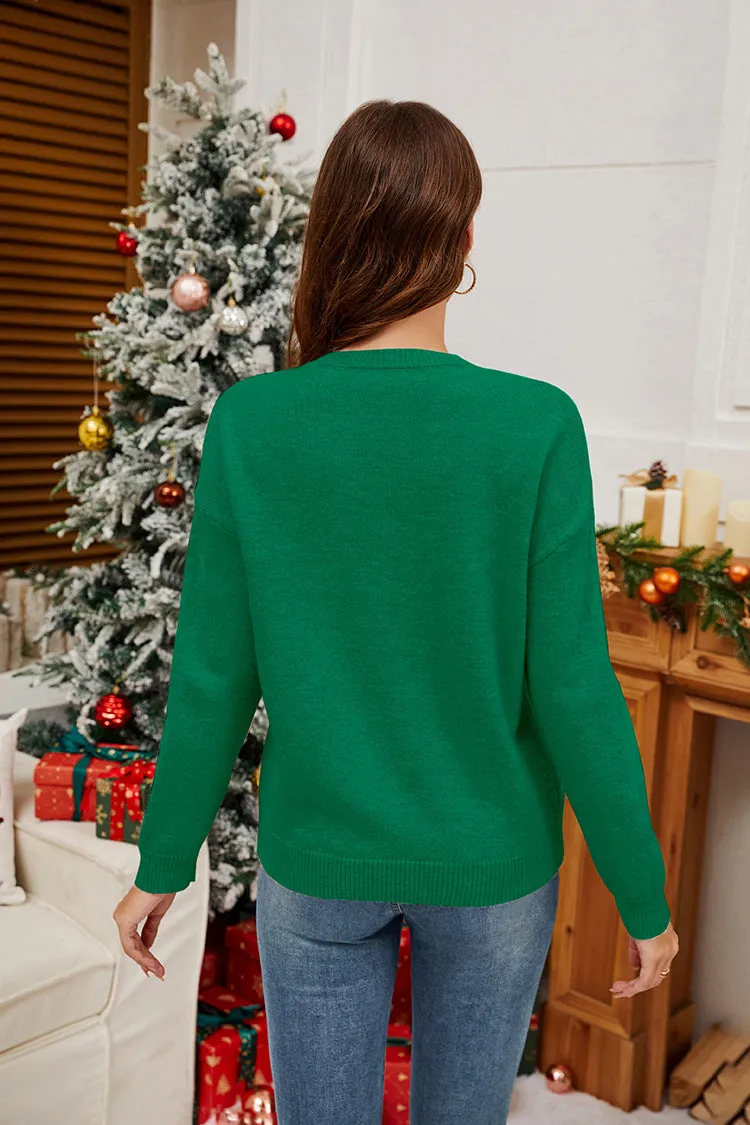 Chic Christmas Cane Bow Sequin Sweater for Festive Elegance