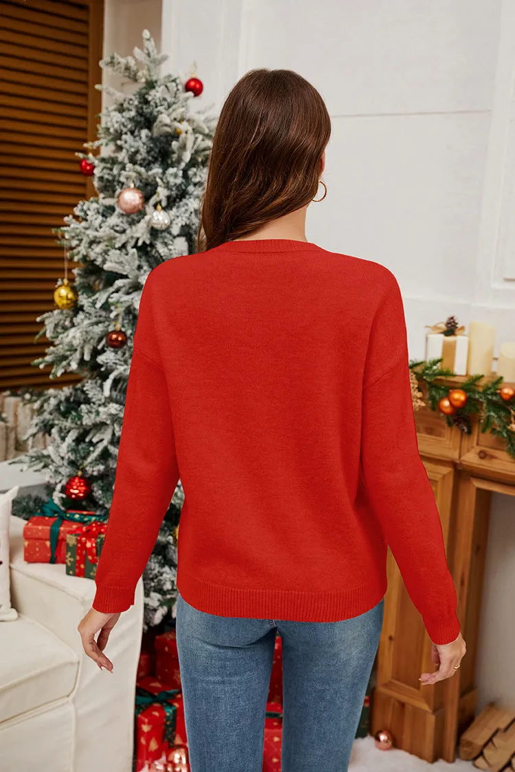 Chic Christmas Cane Bow Sequin Sweater for Festive Elegance