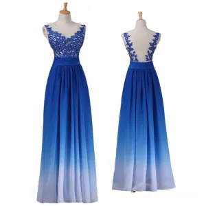 Chiffon Prom Dresses,Gradient Dresses,Blue Prom Dresses, Lace Appliques Prom Dresses,Party Dresses ,Cocktail Prom Dresses ,Evening Dresses,Long Prom Dress,Prom Dresses Online,PD0189