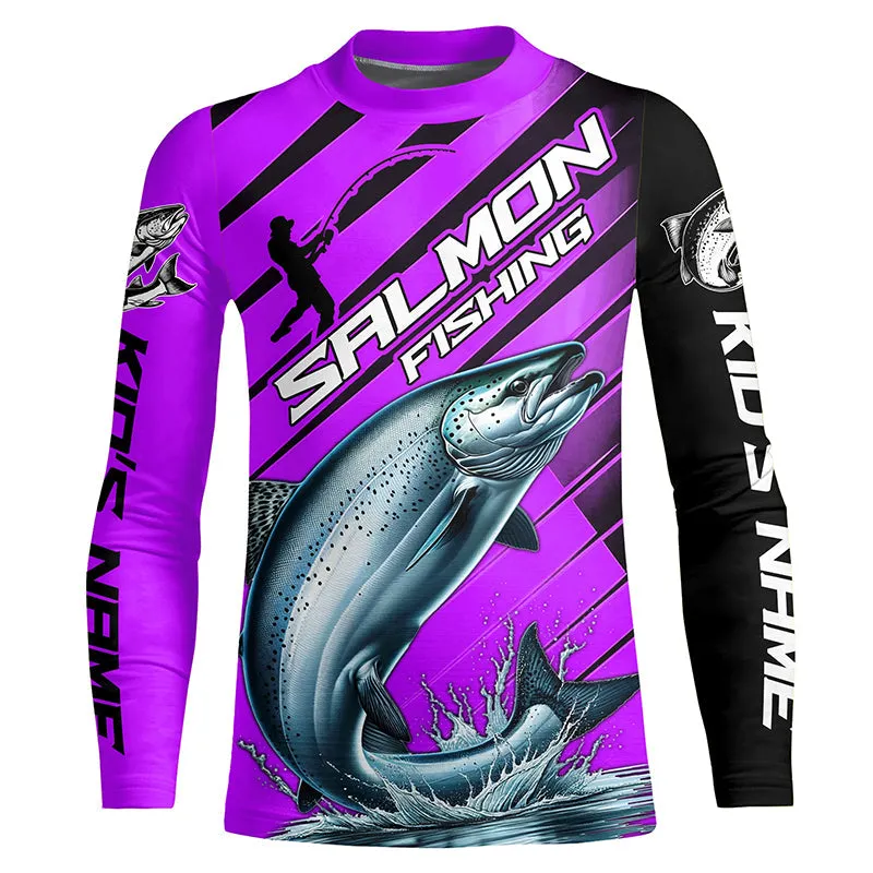 Chinook Salmon Custom Purple Long Sleeve Fishing Shirts, Salmon Fisherman Saltwater Fishing Jerseys IPHW6212