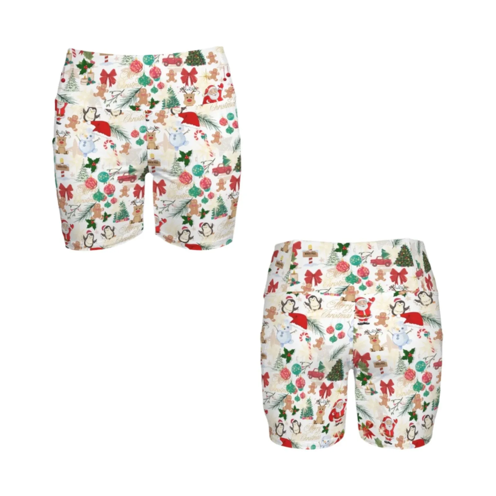 Christmas White Yoga Shorts with Pockets up to 5 XL (FWS)