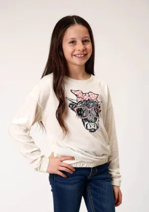 CL03-009-0513-6132 Girls Roper L/S Shirt "Highland Cow w/Sunglasses"