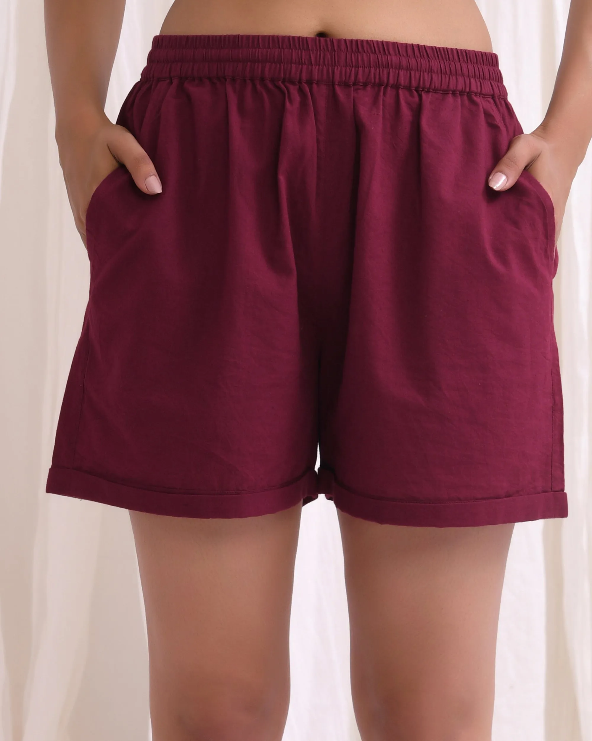 Classic Wine Cotton Shorts