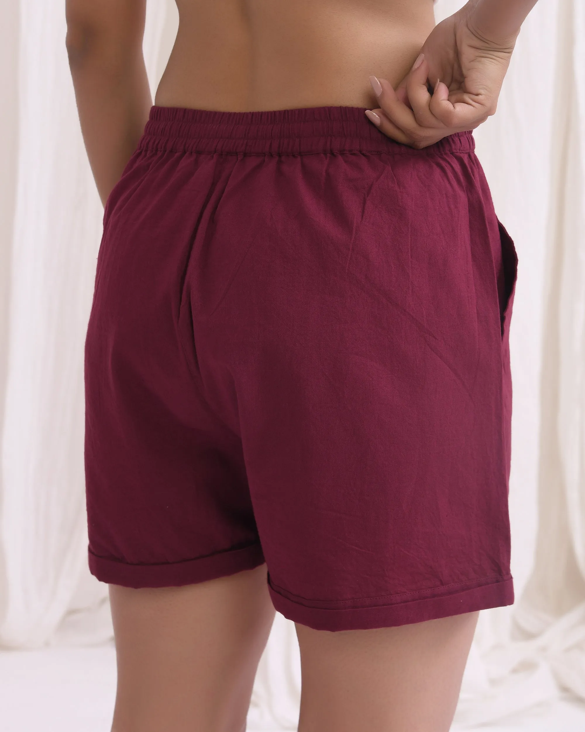 Classic Wine Cotton Shorts