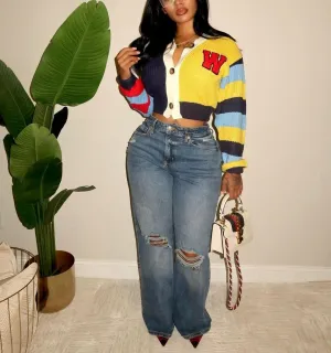 Color Block Cropped Sweater