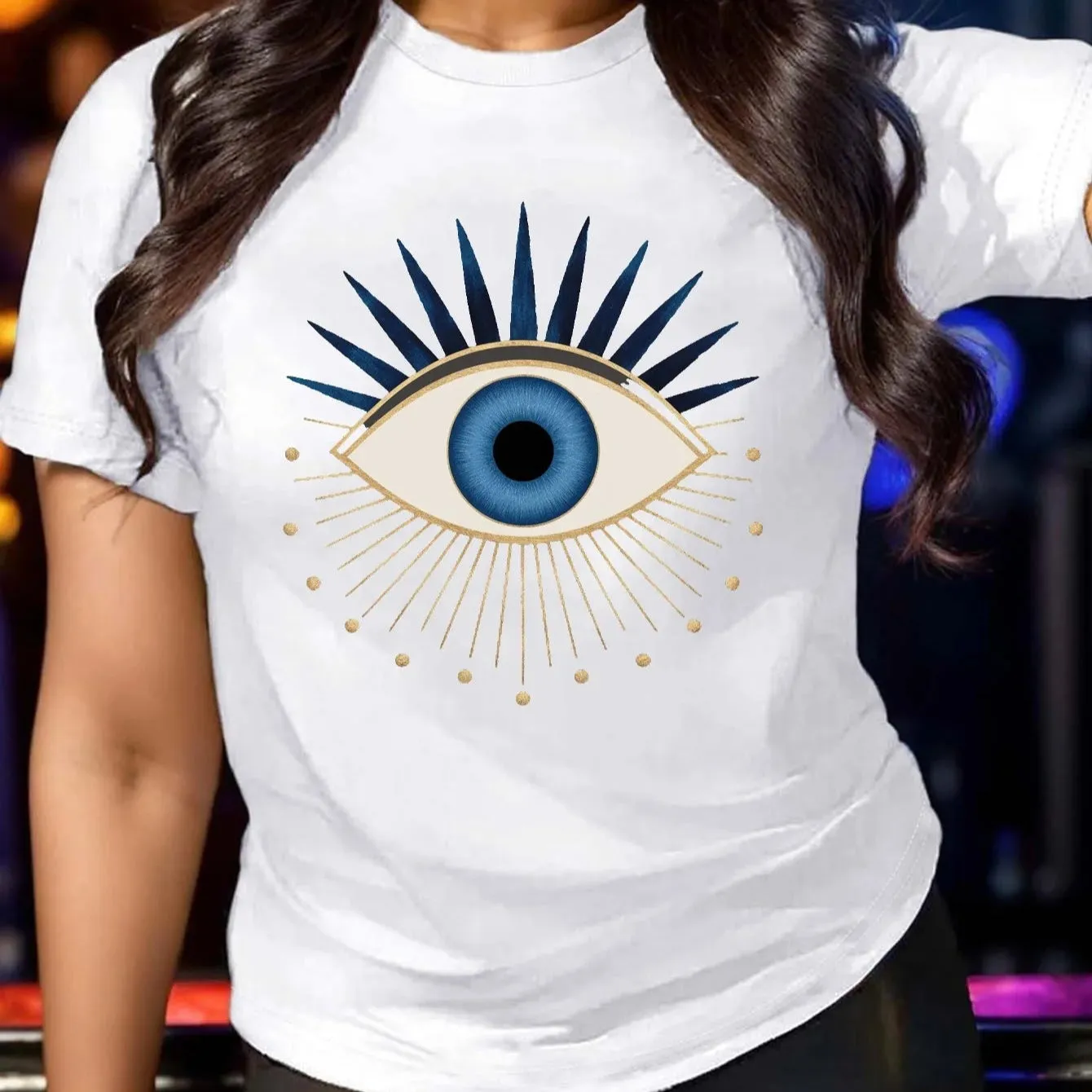 Comfortable Evil Eye Print Women’s T-Shirt Soft Cotton Casual Tee for All Seasons