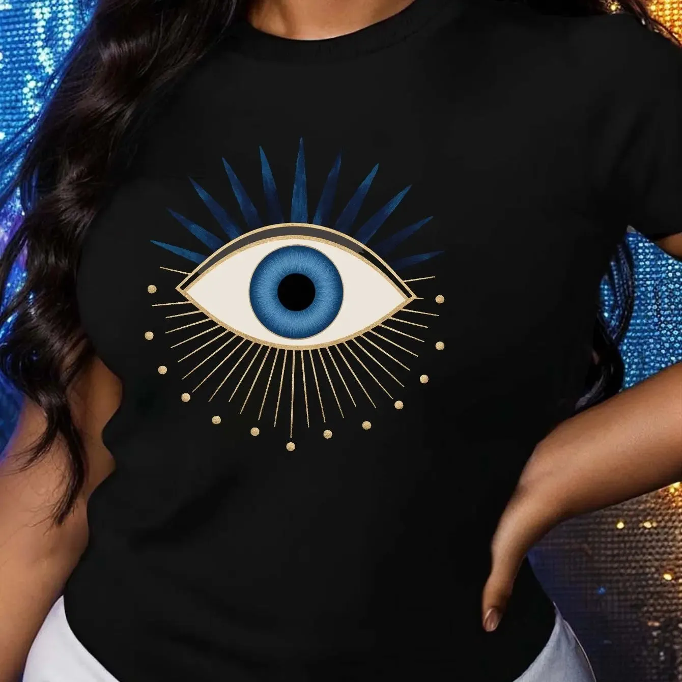 Comfortable Evil Eye Print Women’s T-Shirt Soft Cotton Casual Tee for All Seasons
