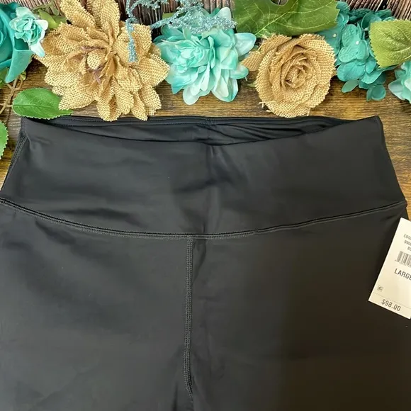 COOL CREATIVE Solid High-Waist Biker Shorts Black Size L MSRP $98