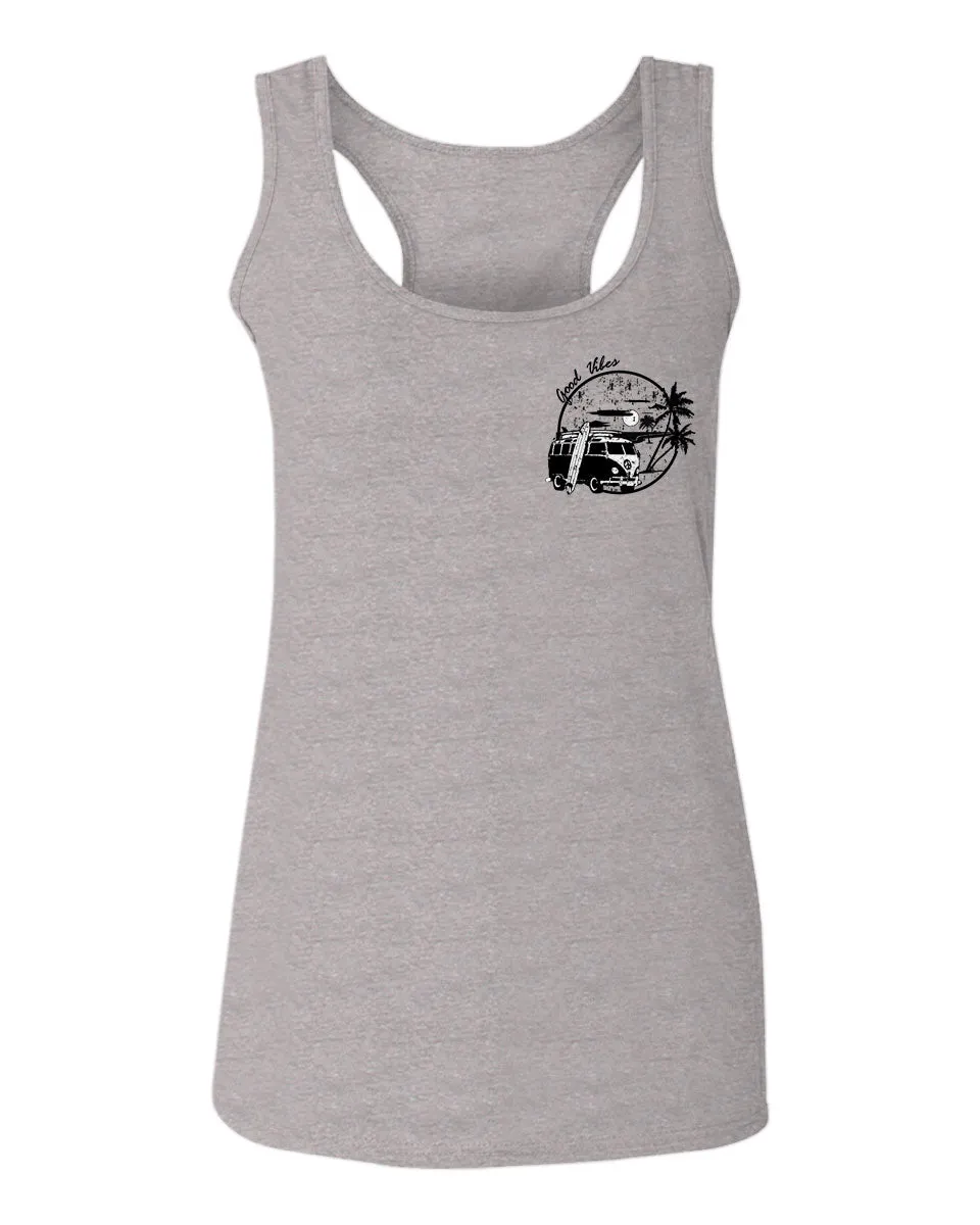 Cool Hipster Good Vibes Vintage Graphic surf Beach Print Summer  women's Tank Top sleeveless Racerback