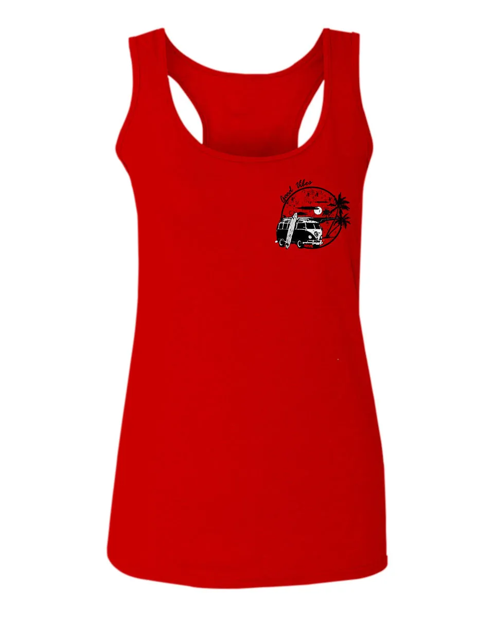 Cool Hipster Good Vibes Vintage Graphic surf Beach Print Summer  women's Tank Top sleeveless Racerback