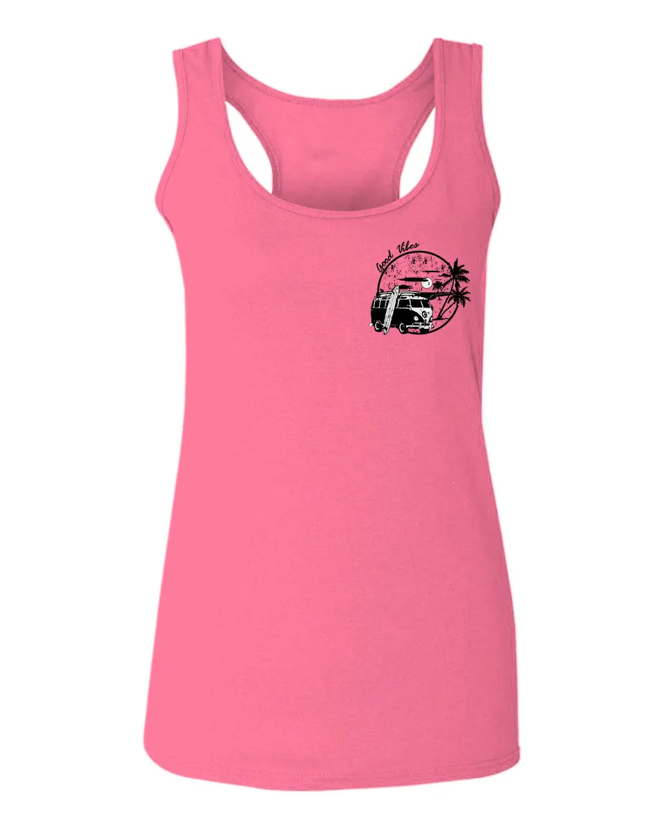 Cool Hipster Good Vibes Vintage Graphic surf Beach Print Summer  women's Tank Top sleeveless Racerback