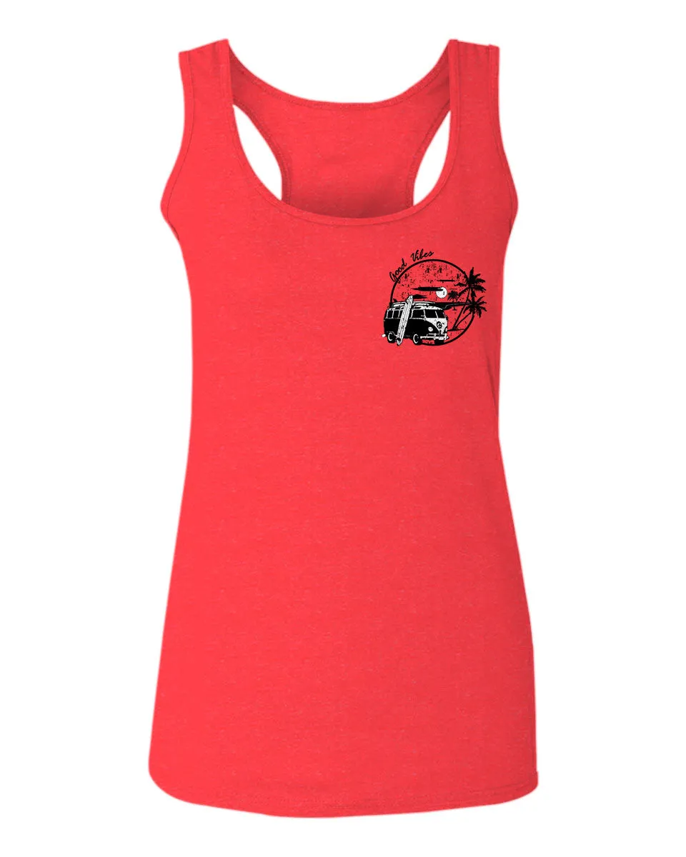 Cool Hipster Good Vibes Vintage Graphic surf Beach Print Summer  women's Tank Top sleeveless Racerback